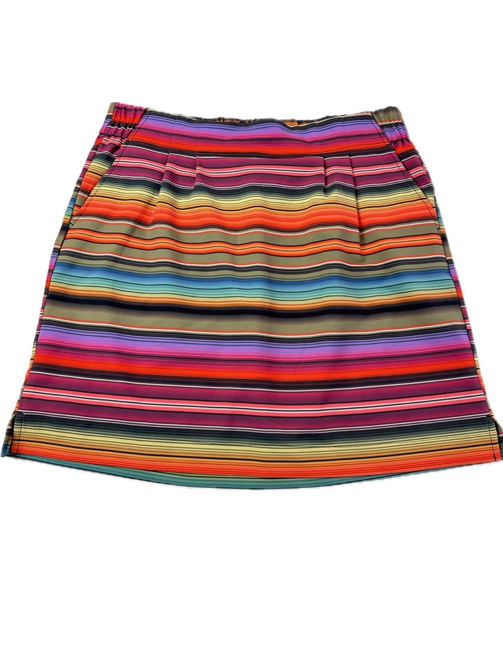 Kavu True Outdoor Wear Striped Skirt in Bright Rainbow Hues Slit Pockets